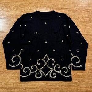 Vintage black sweater with gold pearl embellishments